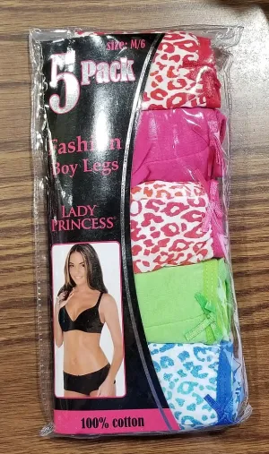 100% Cotton Fashion BoyLeg Panties 5 Pack Rainbow Leopard 100% Cotton Fashion BoyLeg Panties 5 Pack Rainbow Leopard