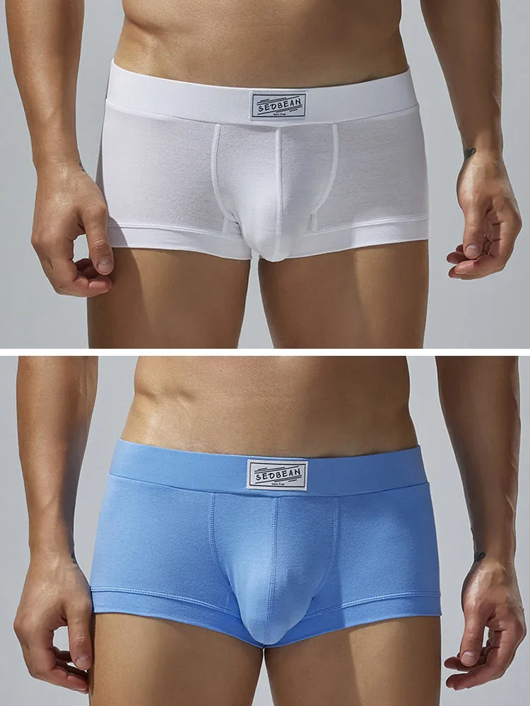 2 Pack Men's Low-Rise Solid Breathable Cotton Trunks