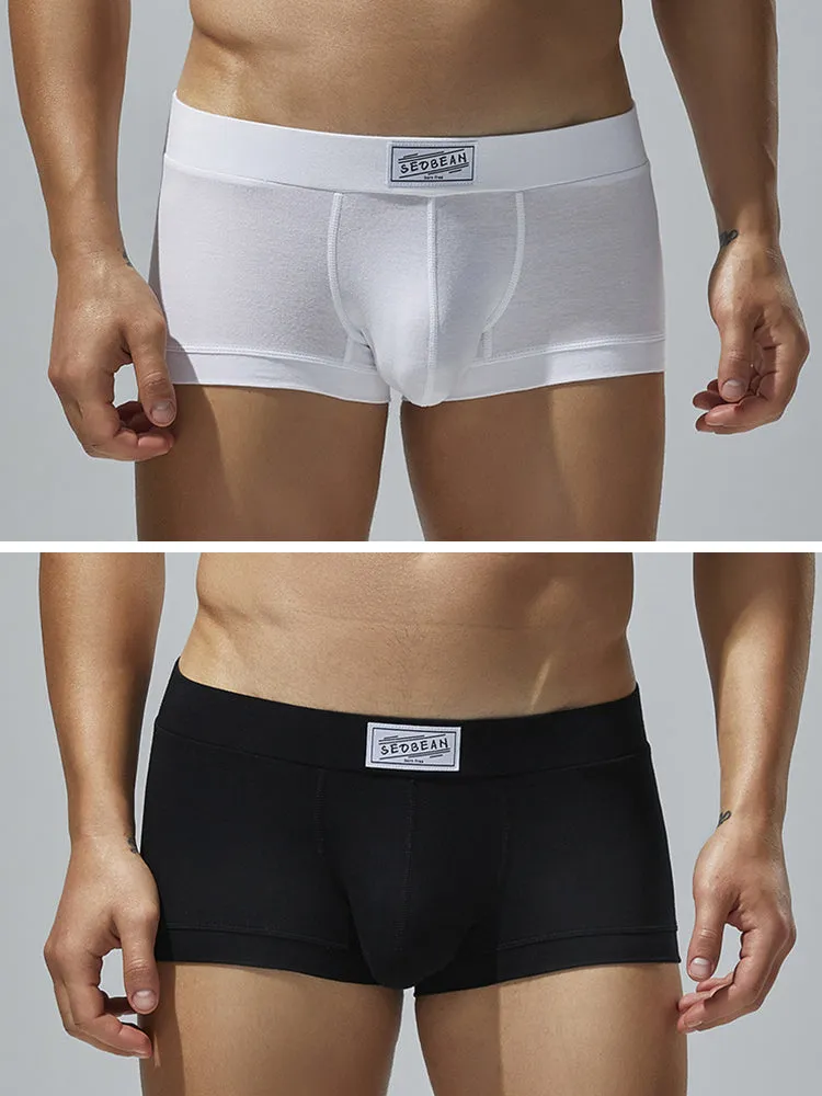 2 Pack Men's Low-Rise Solid Breathable Cotton Trunks