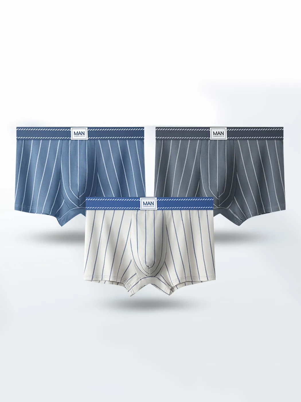 3 Pack Men's Striped Cotton Blend Trunks