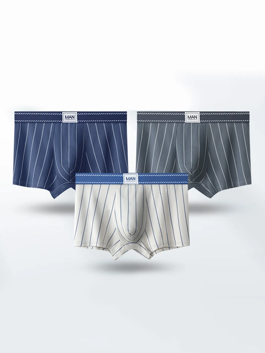 3 Pack Men's Striped Cotton Blend Trunks