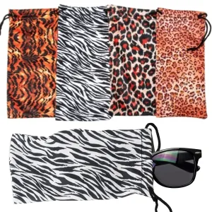 4 Pc Animal Print Glasses Sunglasses Case Drawstring Pouch Bag Eyewear Holder