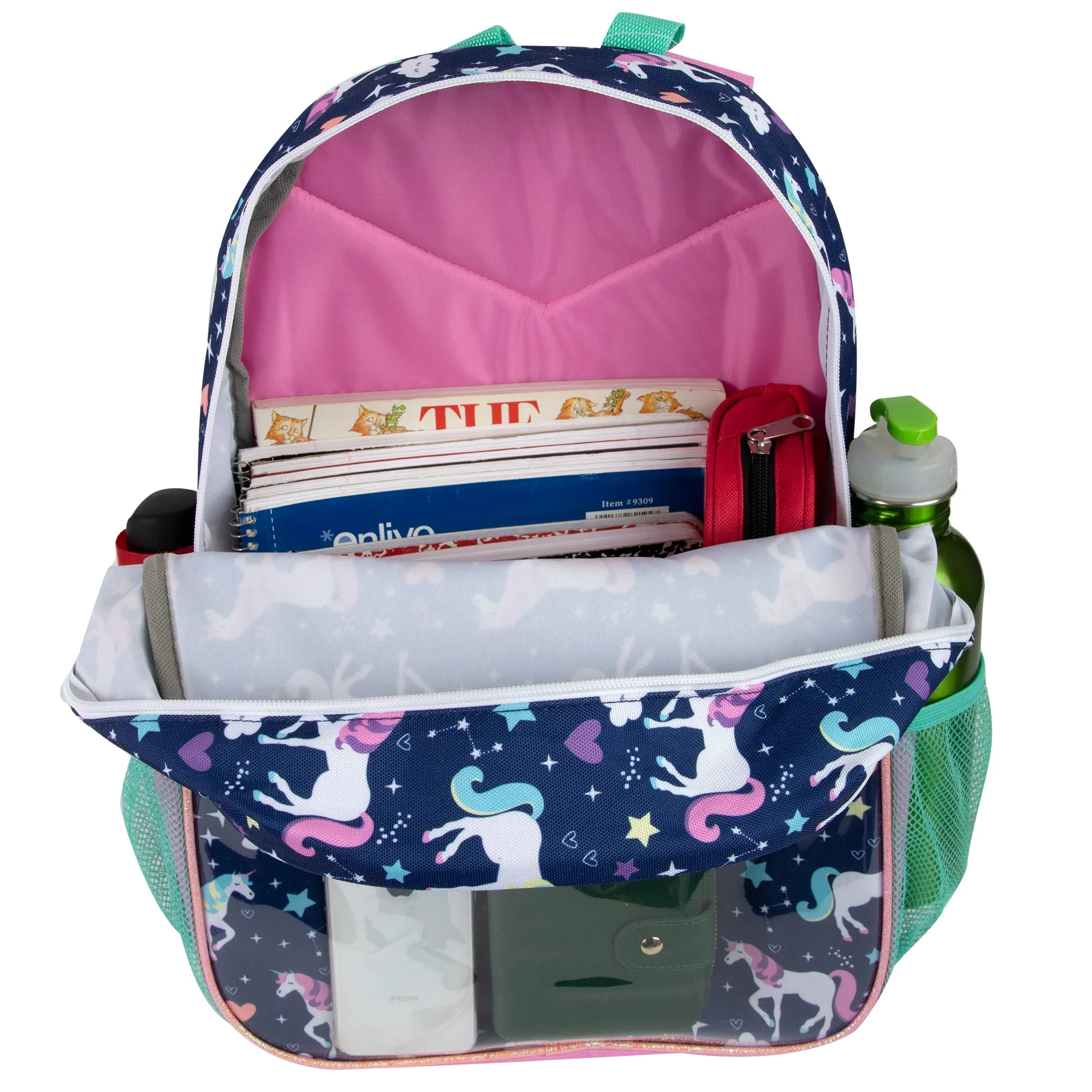 43cm Printed Backpack with 8 Piece School Kit 20L Capacity - Unicorn Themed