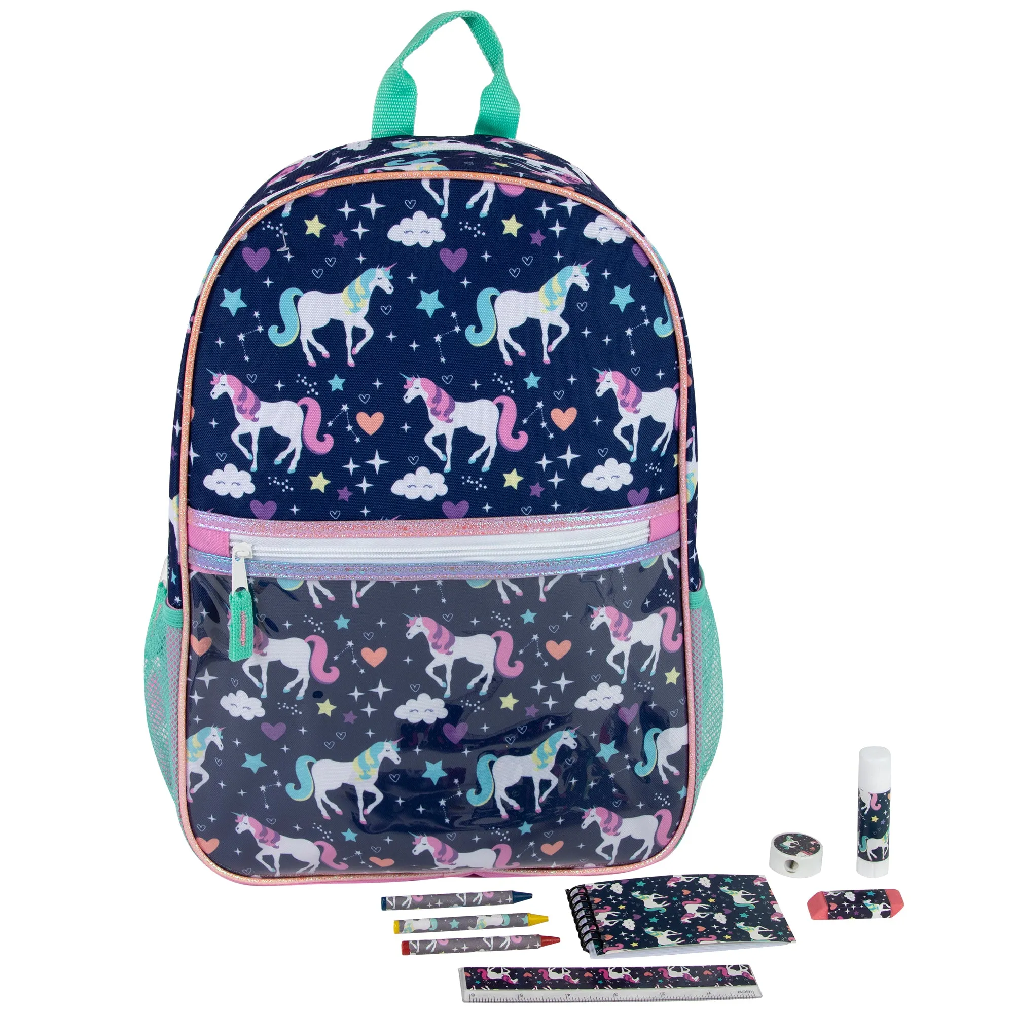 43cm Printed Backpack with 8 Piece School Kit 20L Capacity - Unicorn Themed