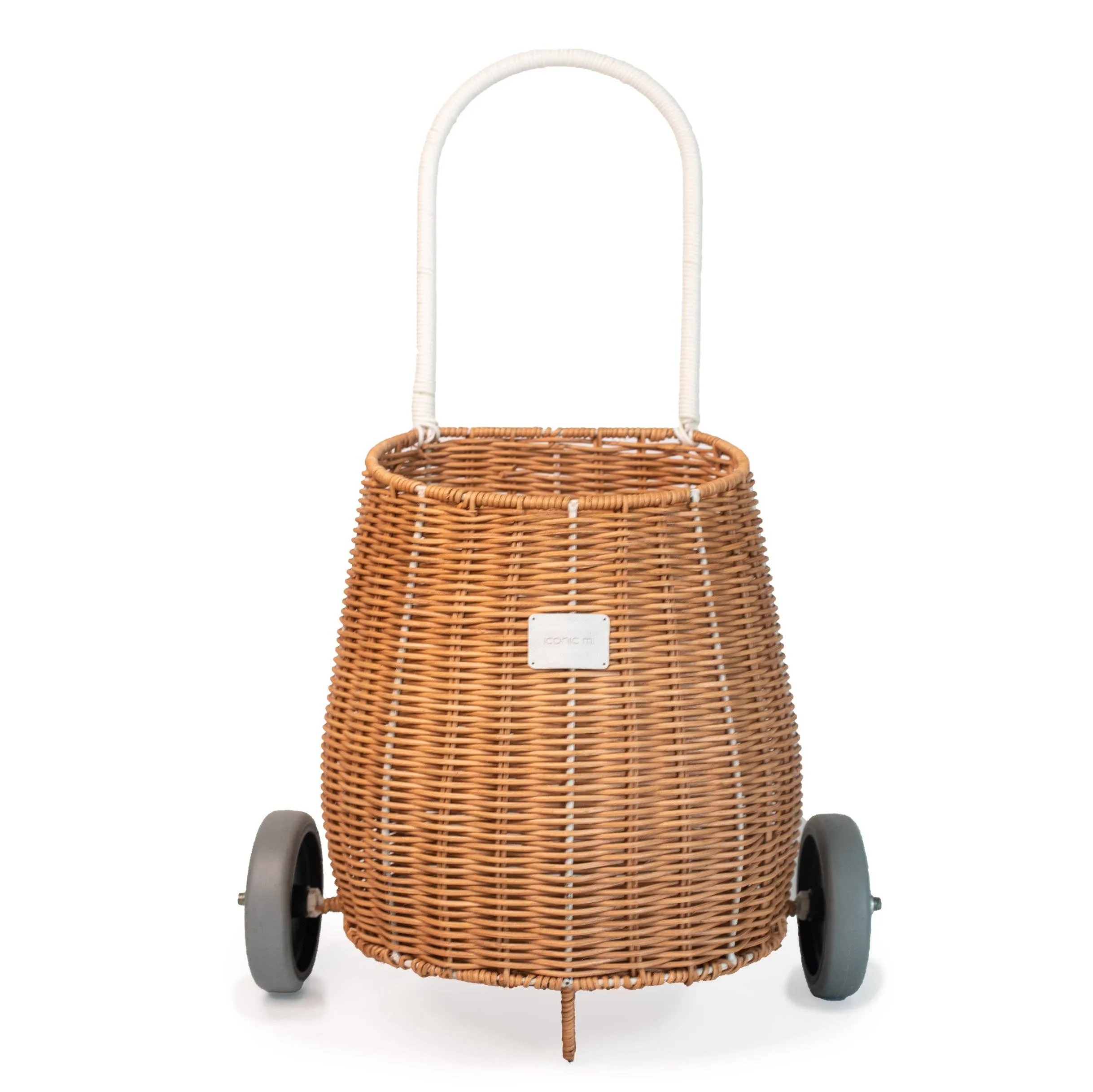 Basket on wheels rattan storage toy for kids: Light pink