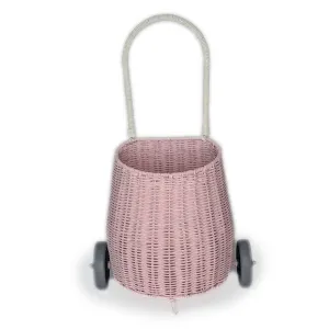 Basket on wheels rattan storage toy for kids: Light pink