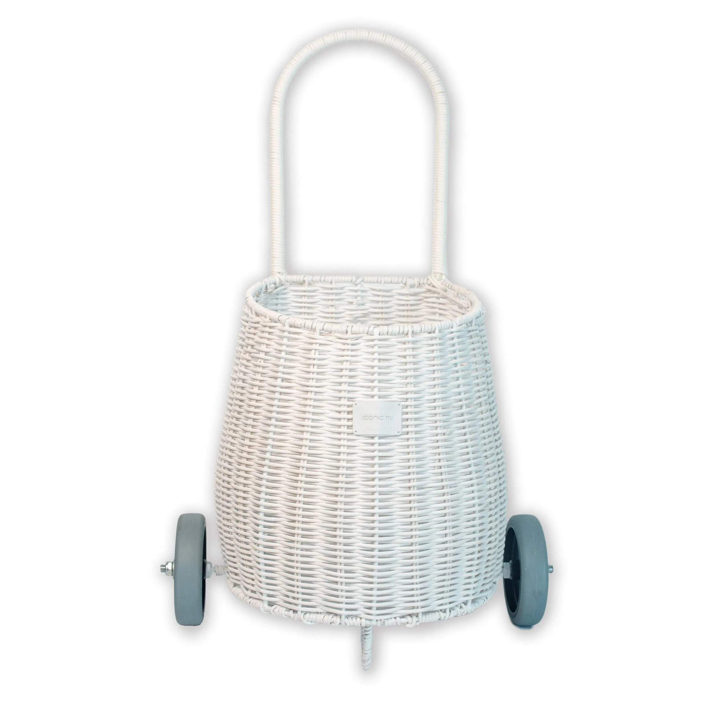 Basket on wheels rattan storage toy for kids: Light pink