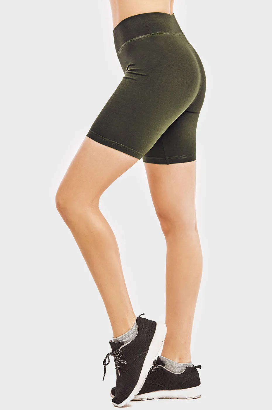 COTTONBELL LADIES COTTON 15 INCH OUTSEAM SHORTS WITH WIDE WAISTBAND (WP4015C_OLIVE)