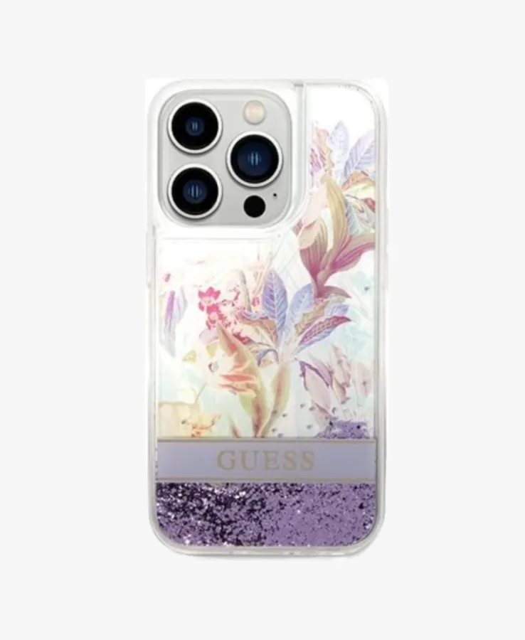 Flower Pattern Liquid Glitter Case for iPhone 14 Series