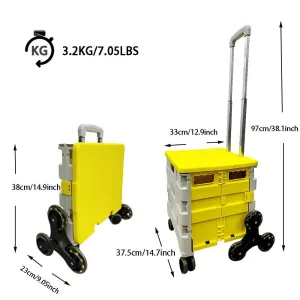 Foldable Utility Cart Folding Portable Rolling Crate Handcart Shopping Trolley Wheel Box with Lid Wear-Resistant Noiseless 360