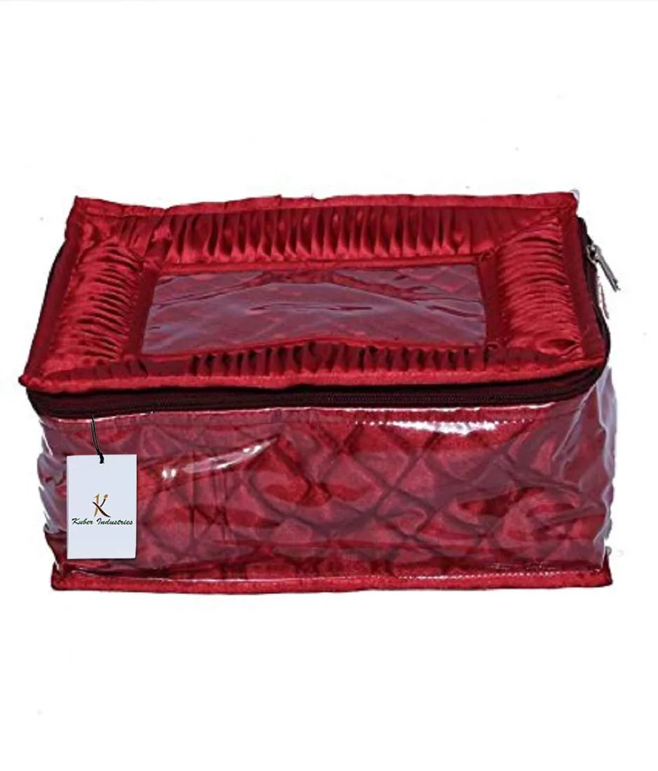 Kuber Industries Heavy Quilted Satin Jewellery Kit JWL101 (Maroon)