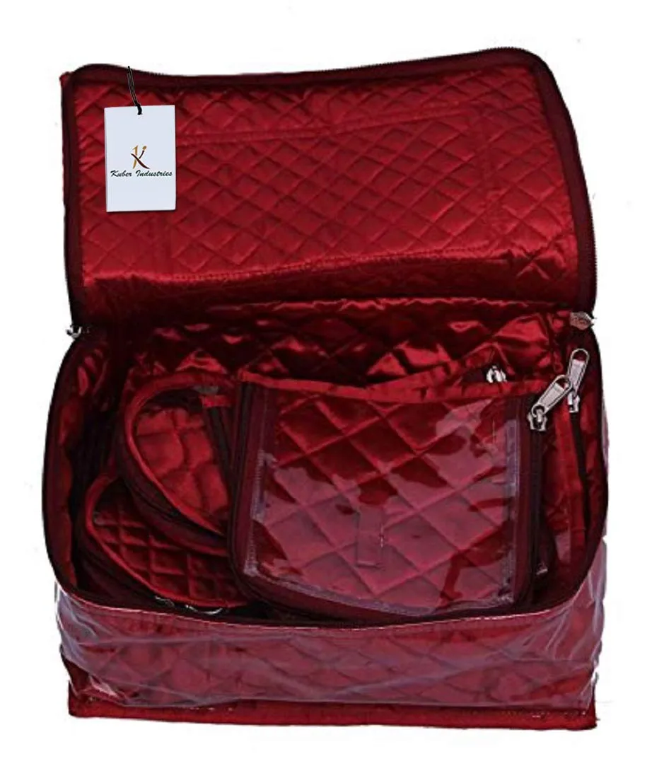 Kuber Industries Heavy Quilted Satin Jewellery Kit JWL101 (Maroon)