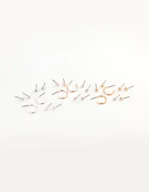 Mixed Metal Sandblast Stud & Hoop Earring 12-Pack