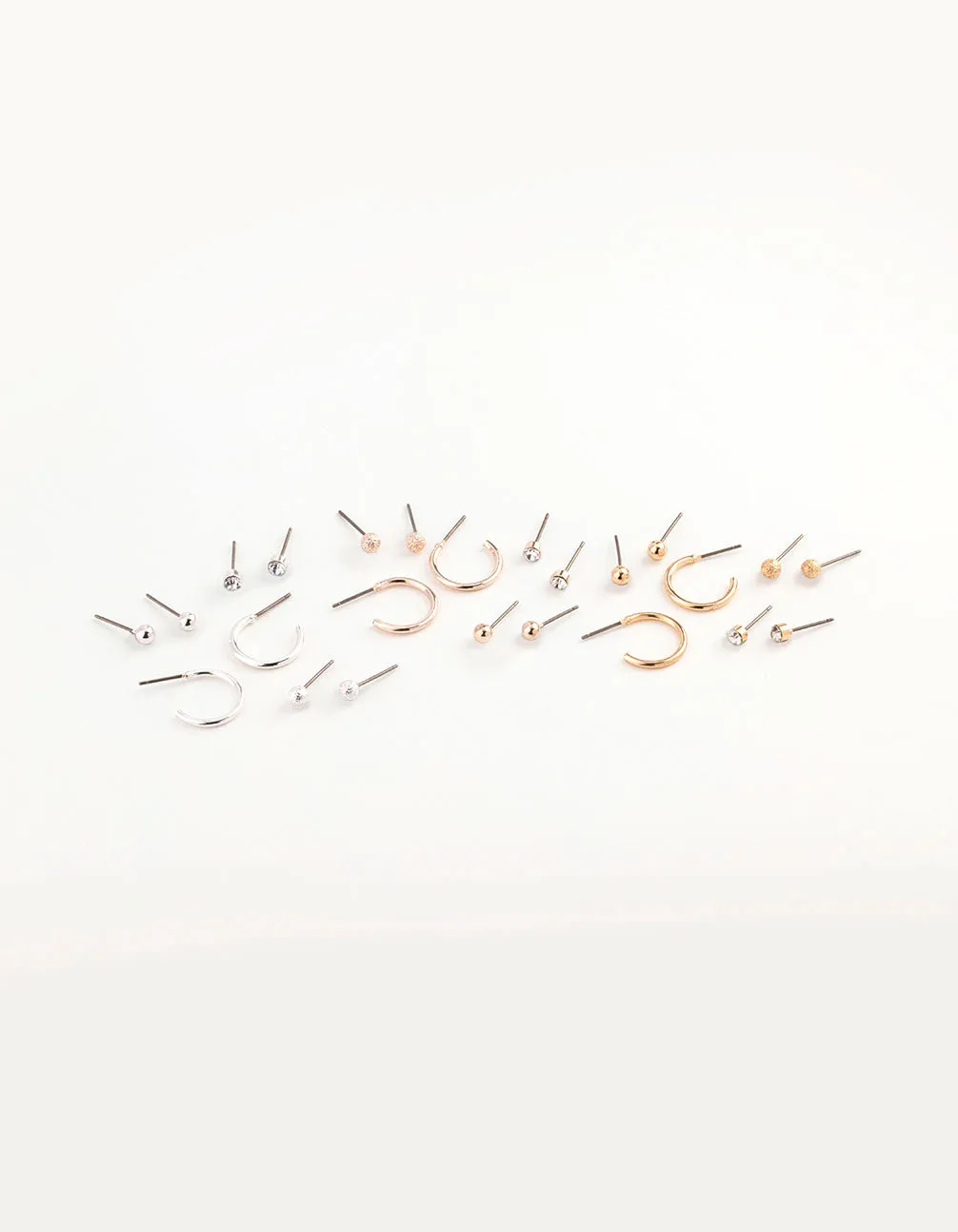 Mixed Metal Sandblast Stud & Hoop Earring 12-Pack