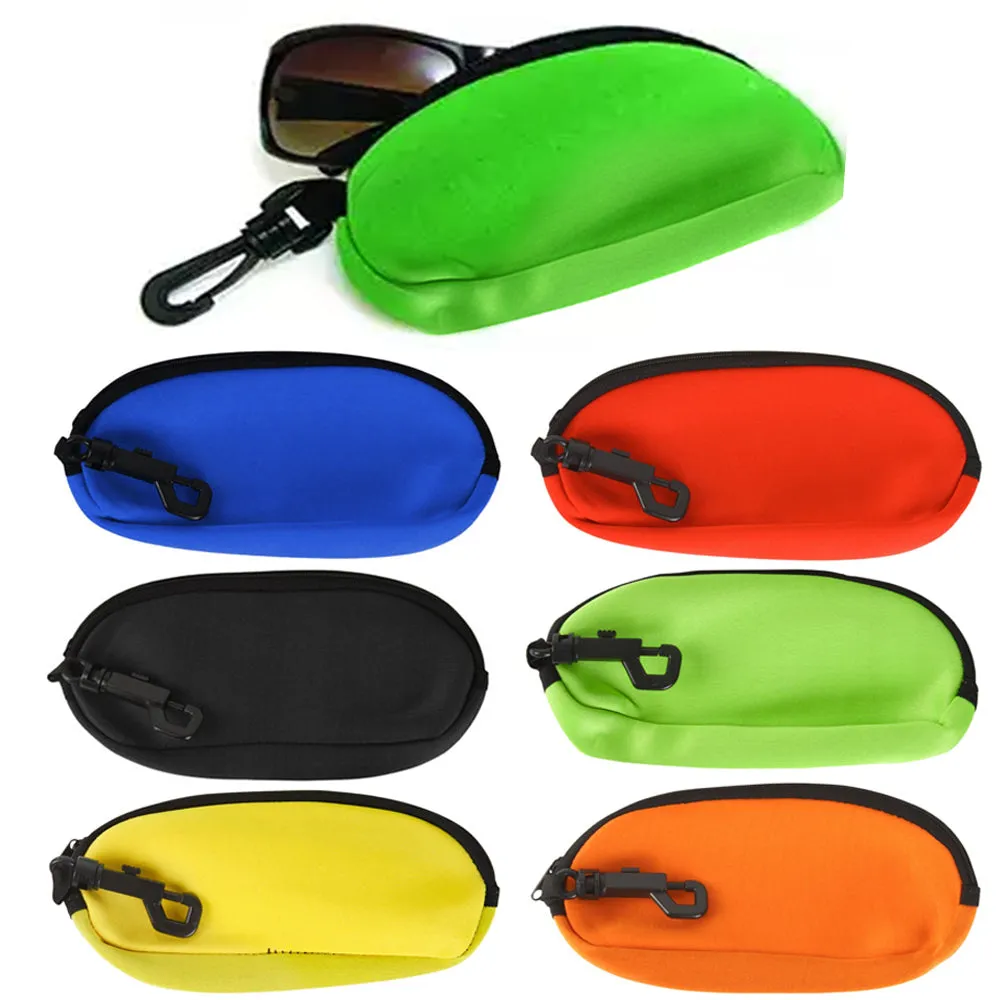 NEOPRENE FLOATING ZIPPERED EYEGLASS SUNGLASS POUCH CASE w/ CLIP HOOK