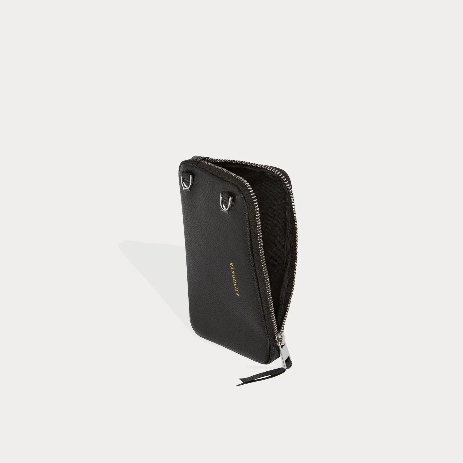 Pebble Leather Expanded Zip Pouch - Black/Silver