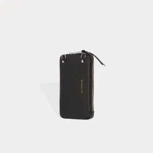 Pebble Leather Expanded Zip Pouch - Black/Silver