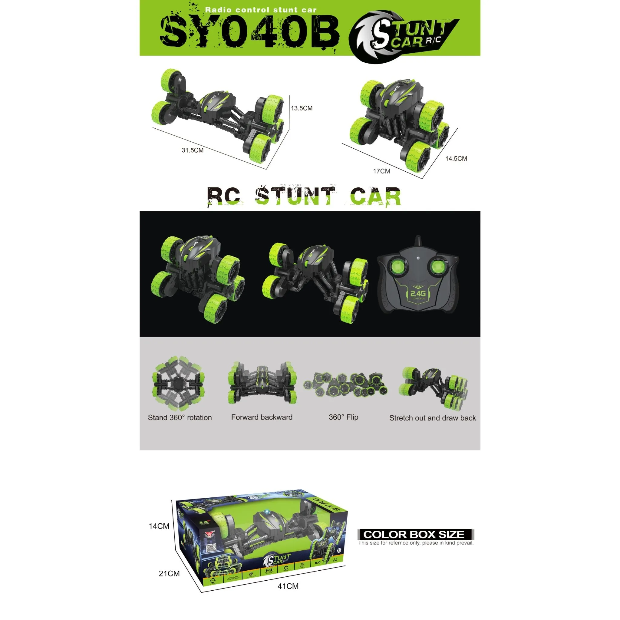 REMOTE CONTROL TELESCOPIC DEFORMATION STUNT CAR 6 WHEELS 2.4G