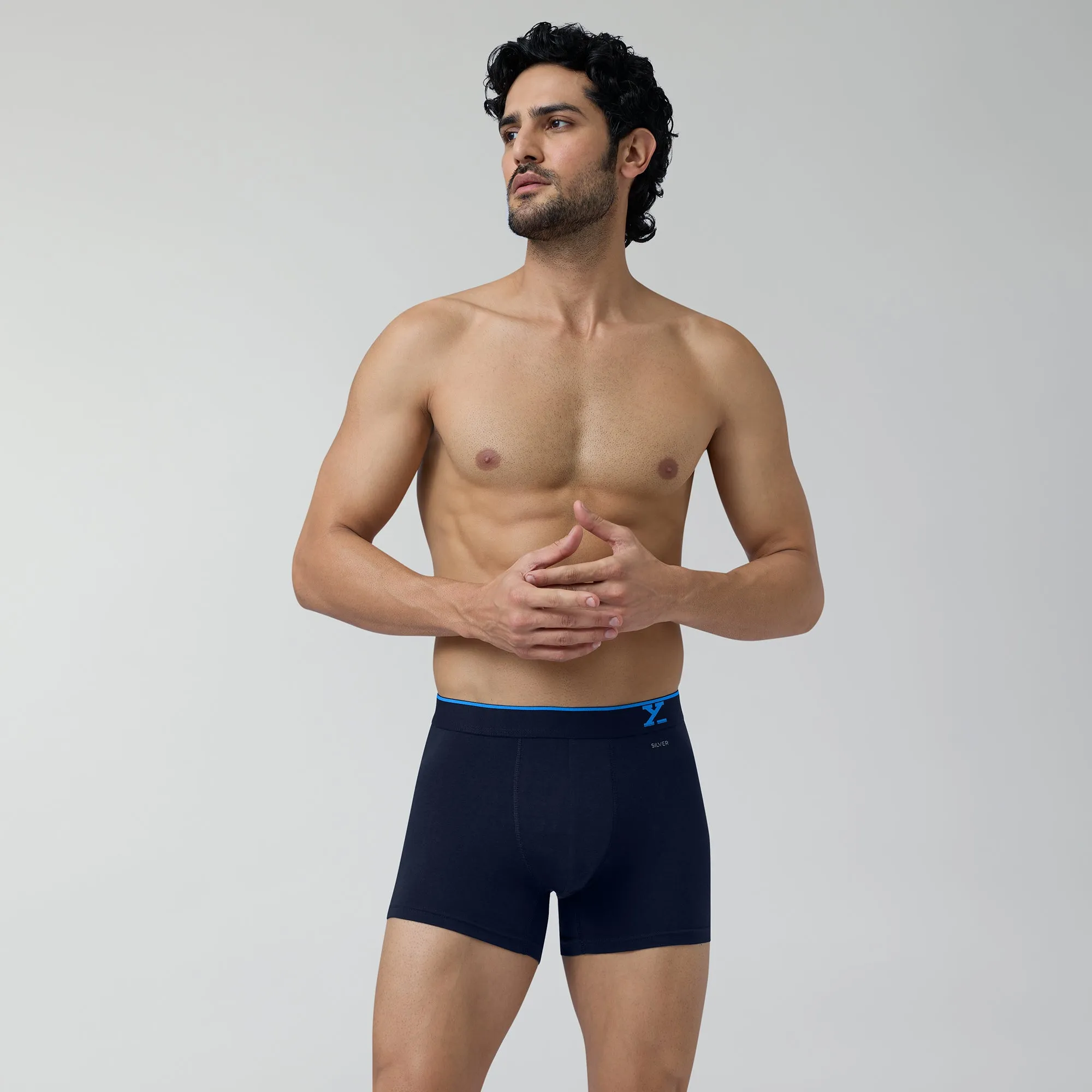 Traq Silver Cotton Trunks Midnight Blue