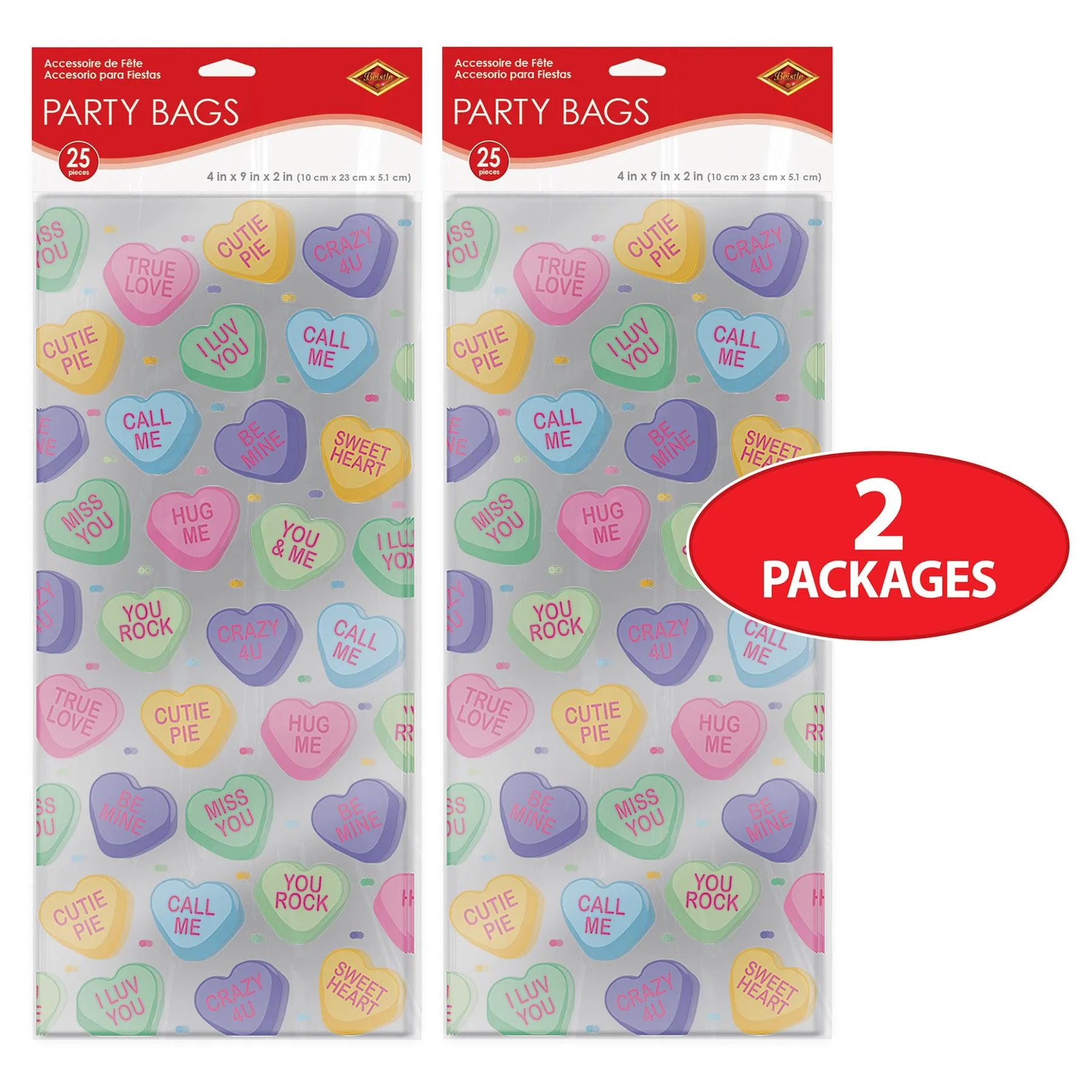 Valentine's Day Candy Heart Cello Bags (12 Packages)
