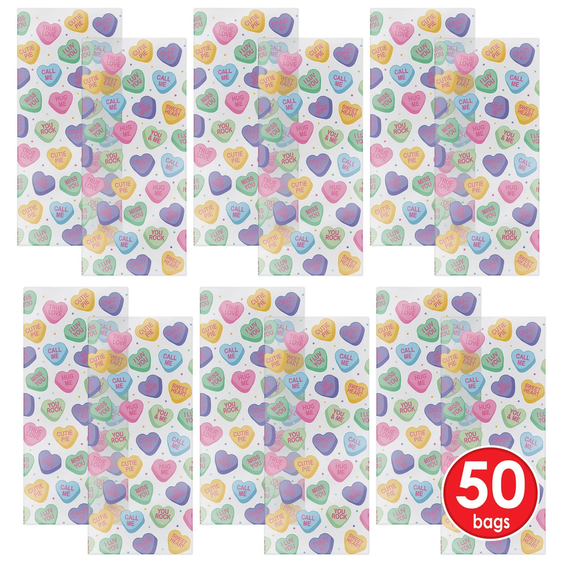 Valentine's Day Candy Heart Cello Bags (12 Packages)