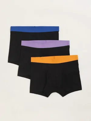 WES Lounge Black Cotton Blend Trunks - Pack of 3