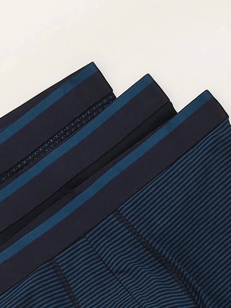 WES Lounge Teal Cotton-Blend Relaxed Fit Trunks - Pack of 3