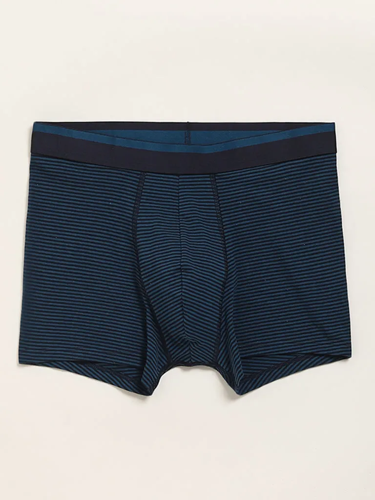 WES Lounge Teal Cotton-Blend Relaxed Fit Trunks - Pack of 3